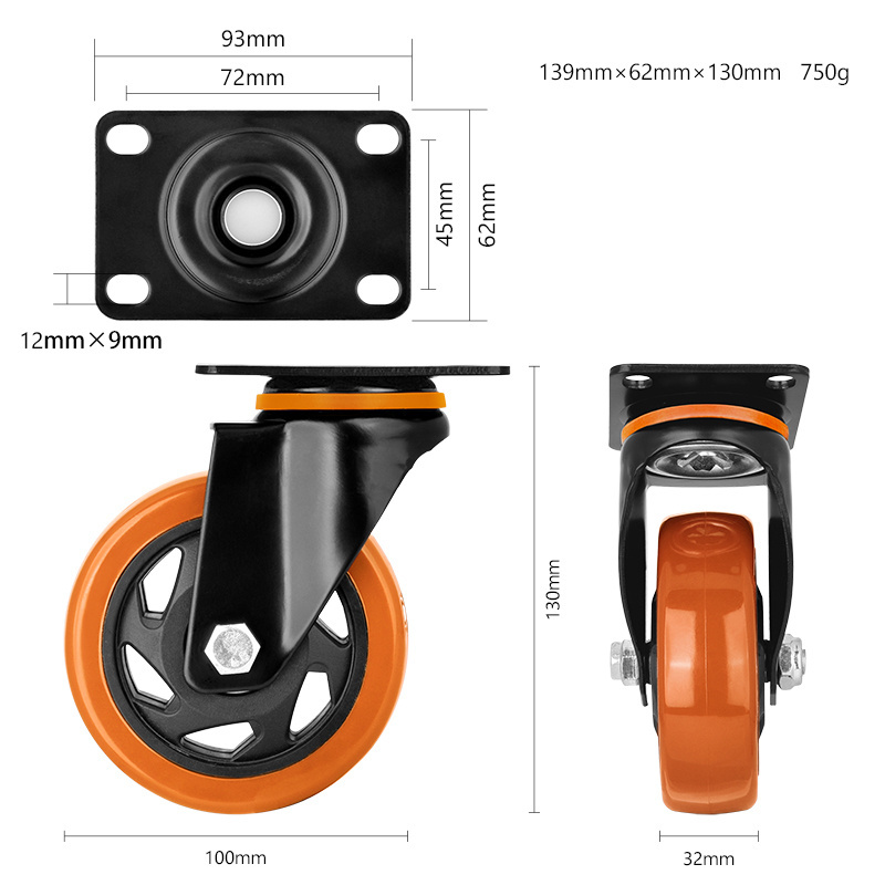 4-Inch 100mm Industrial Universal Cart Casters Swivel Rubber PVC Medium Duty Wheels for Warehouse Use