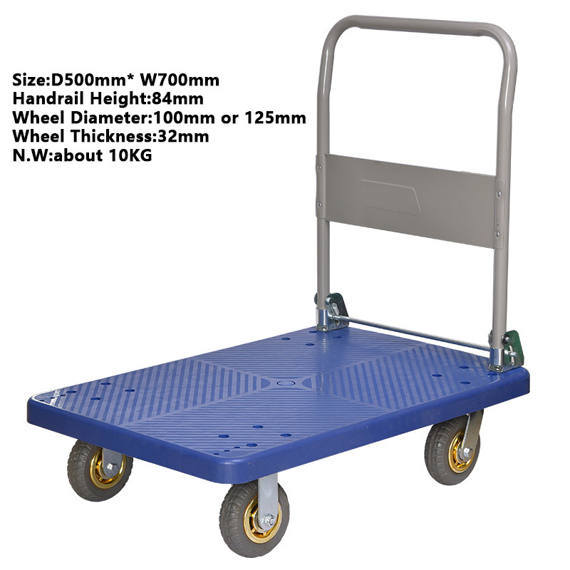 Super quality high loading capacity steel hand carts trolleys Foldable platform structure plastic hand trolley manufacturers