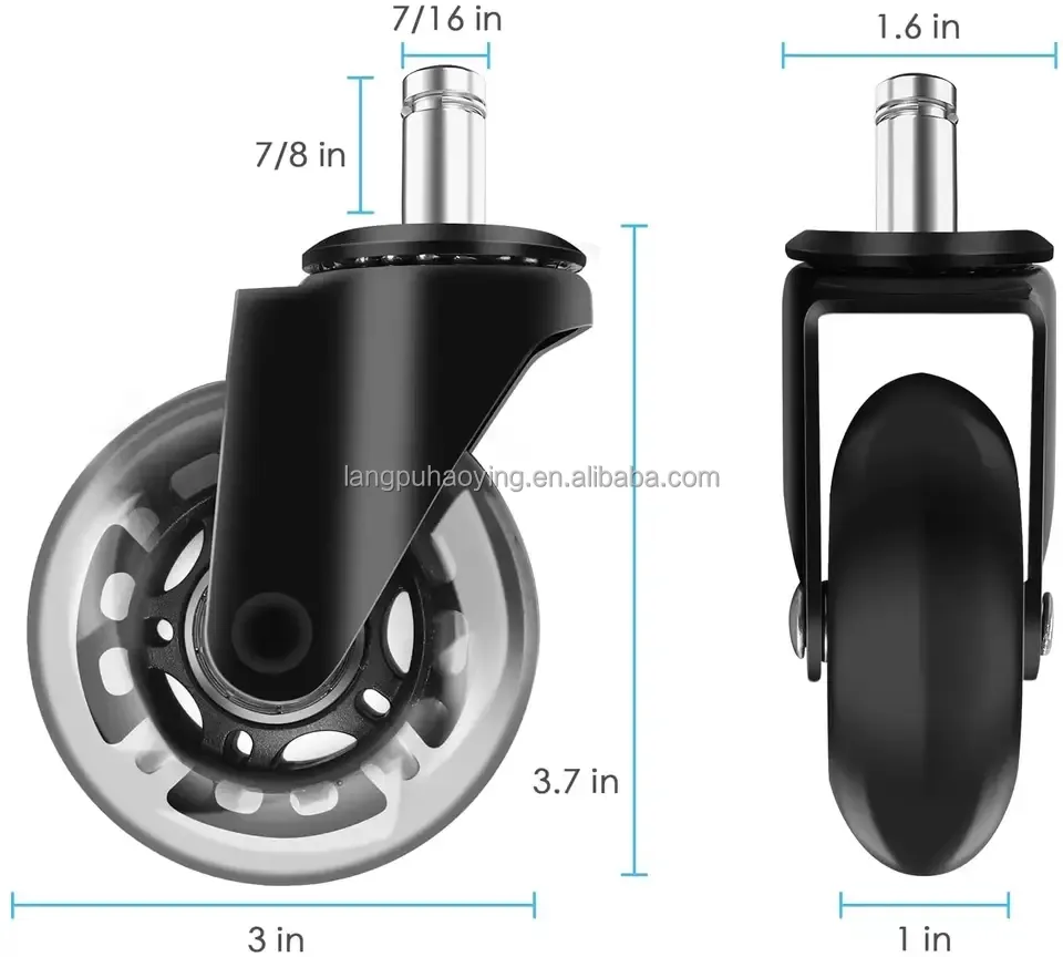 3 Inch Heavy Duty 600lbs Trolly Wheel Nylon Polyurethane Stem Casters Wheels for Office Chairs Furniture Set of 5