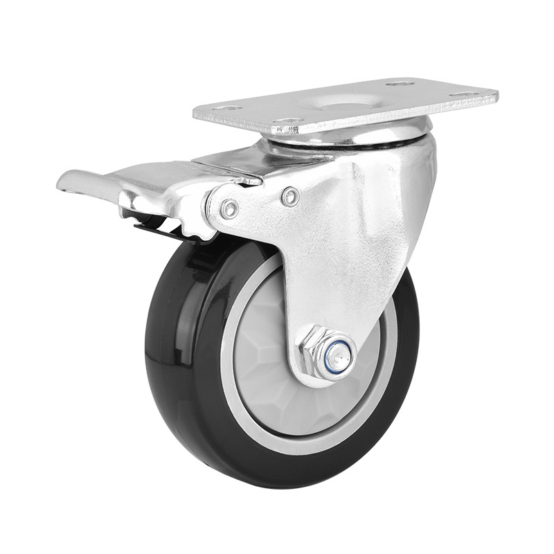 PVC Caster Wheel Medium Duty Wheel 4 Inch 100mm With Double Ball Single Bearing Swivel Castor Galvanized Bracket