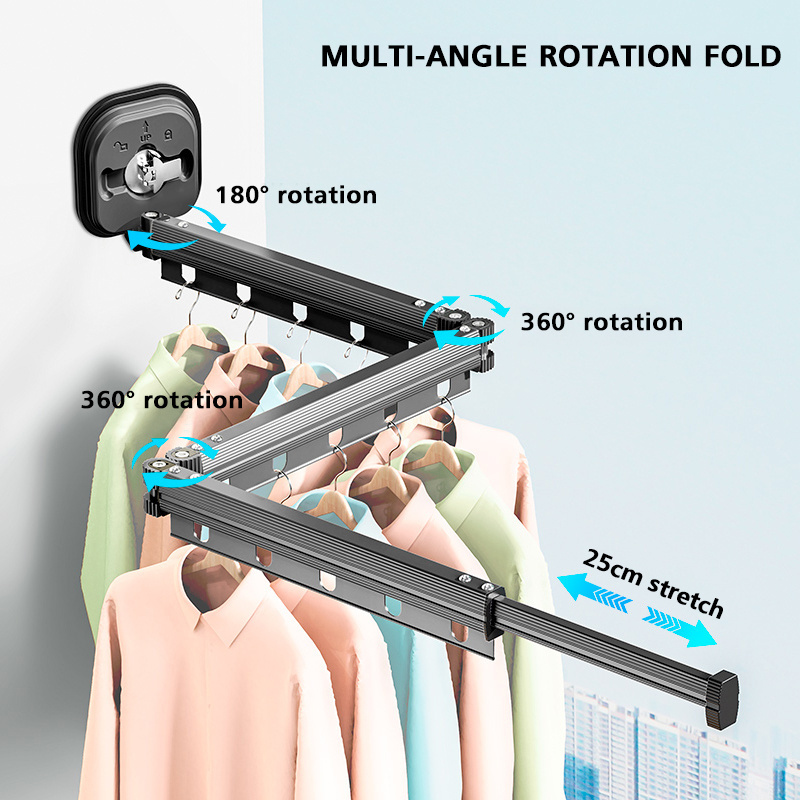 Suction cup type No rust fixed portable folding clothes hangers retractable wall mounted folding clothes drying rack