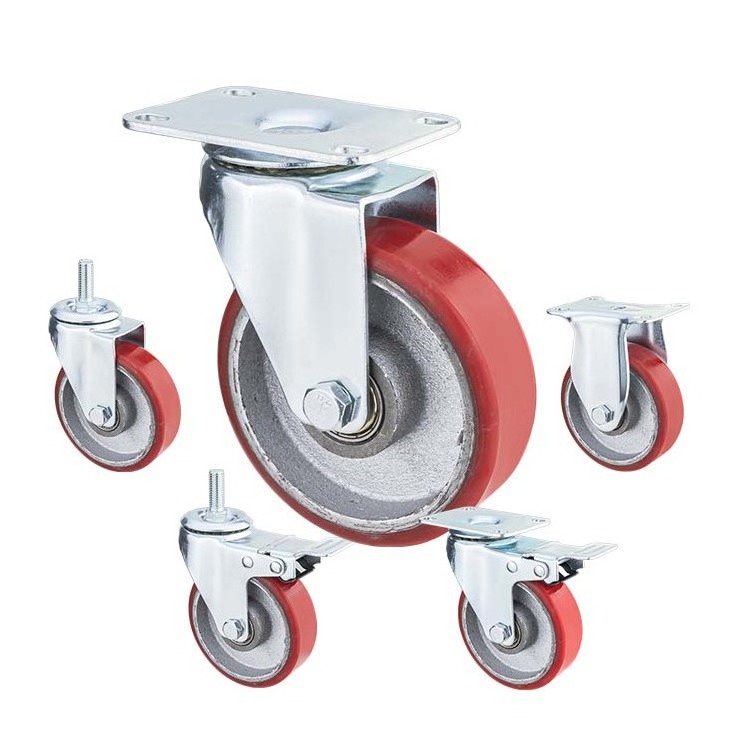 3 inch 4 inch 5 inch Swivel Cast Iron PU Industrial Trolley Caster