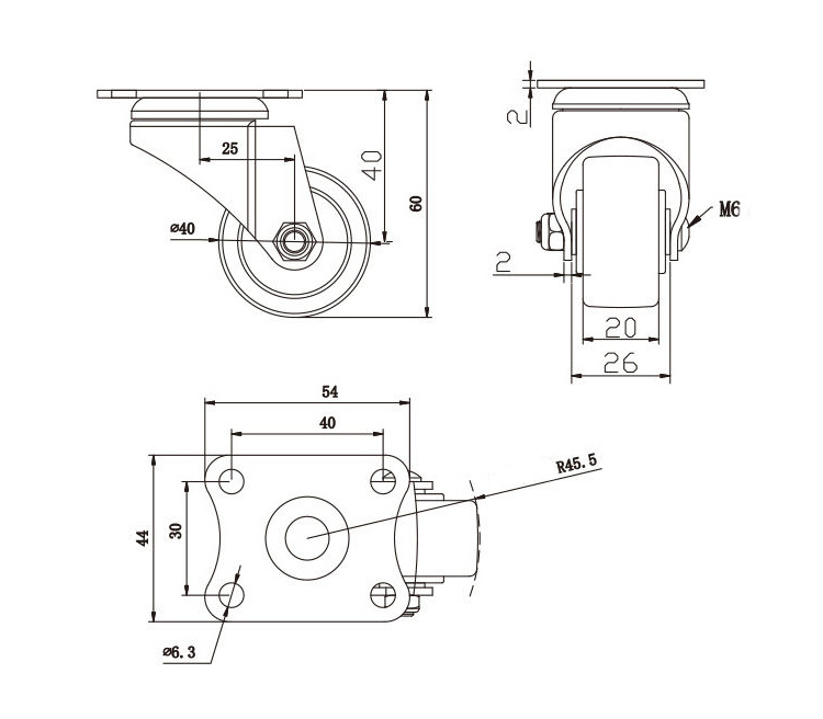 Durable 304 Stainless Steel Stem Casters with Swivel Top Plate and 1.5'' 2'' White Nylon Wheel Brake Type