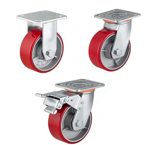 Heavy Duty 4" 5" 6" 8" Industrial Cast Iron Forklift Caster Wheels with PU Rigid Swivel Plate Mounting Steel Construction