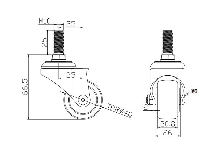 Durable 304 Stainless Steel Stem Casters with Swivel Top Plate and 1.5'' 2'' White Nylon Wheel Brake Type