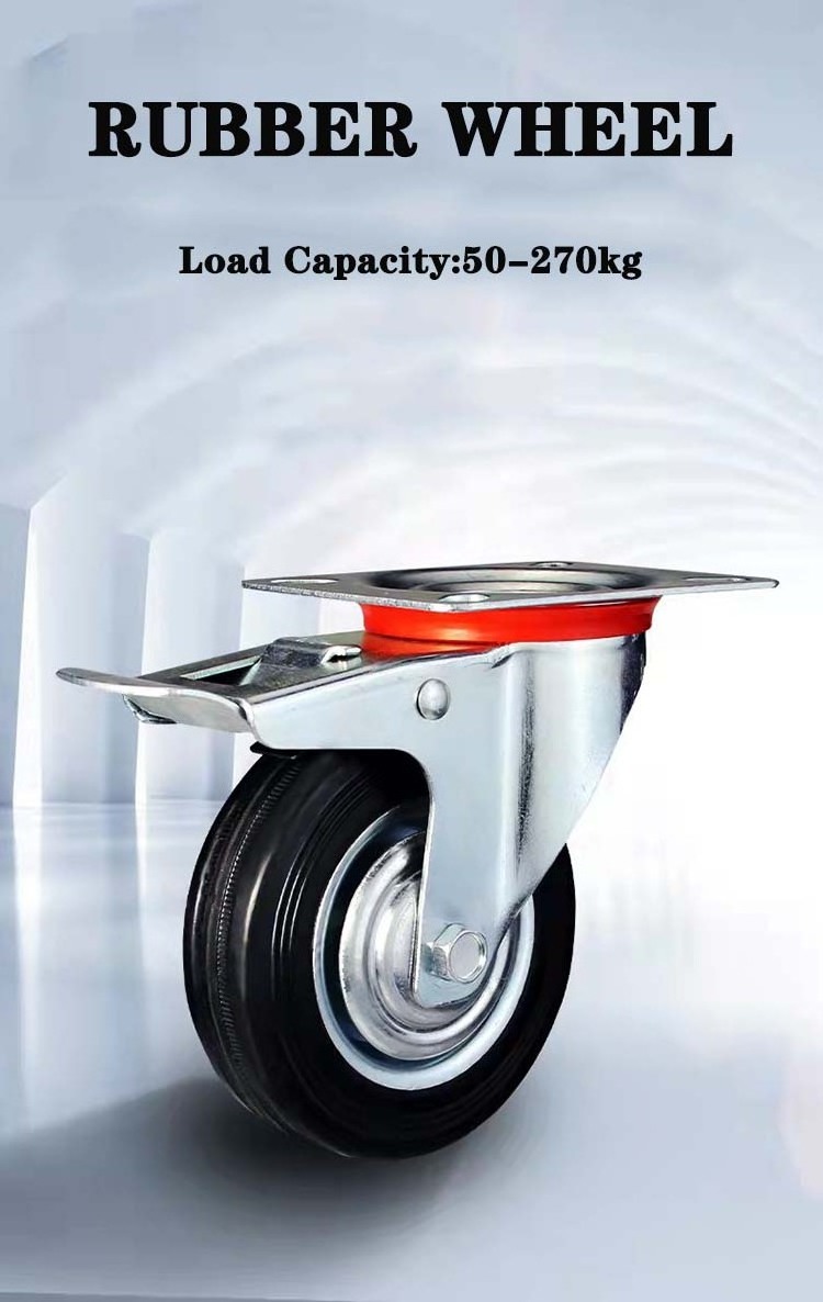 European Style Industrial Trolley Rubber Wheel Hand Cart 3.5 inch 4 inch 5 inch 6 inch 8 inch Heavy Duty Swivel Caster Wheel