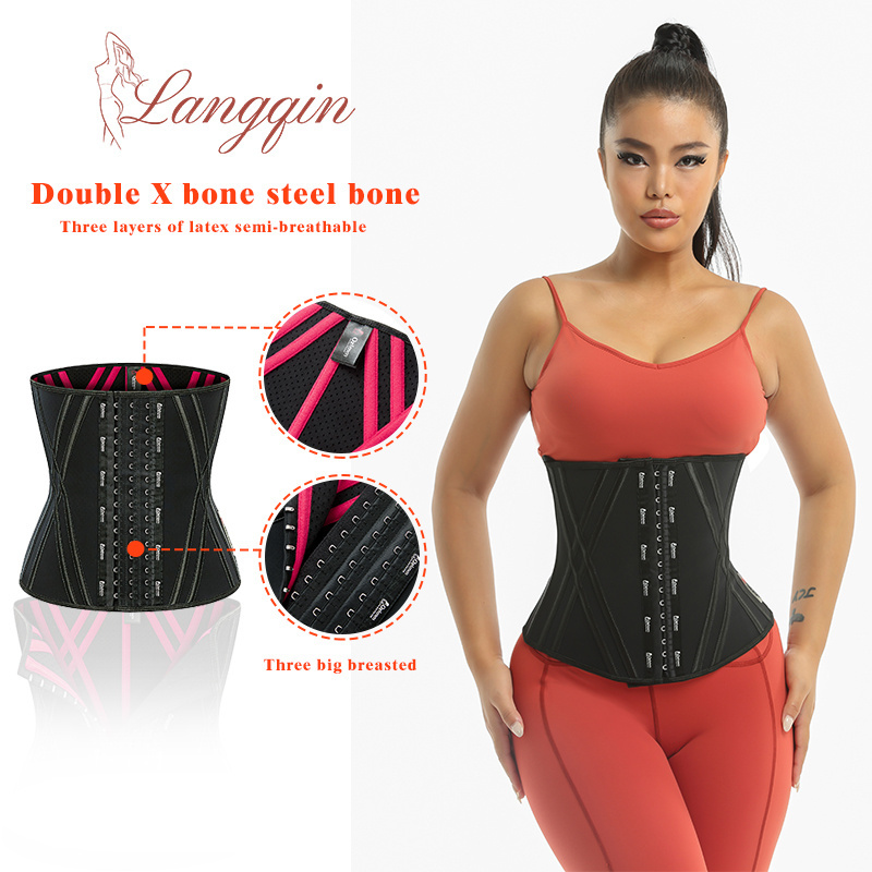 LANGQIN Custom Logo Hort Torso Gym Sweat Waist Trainer Belt Slimming Wholesale Latex Waist Trainer Sauna