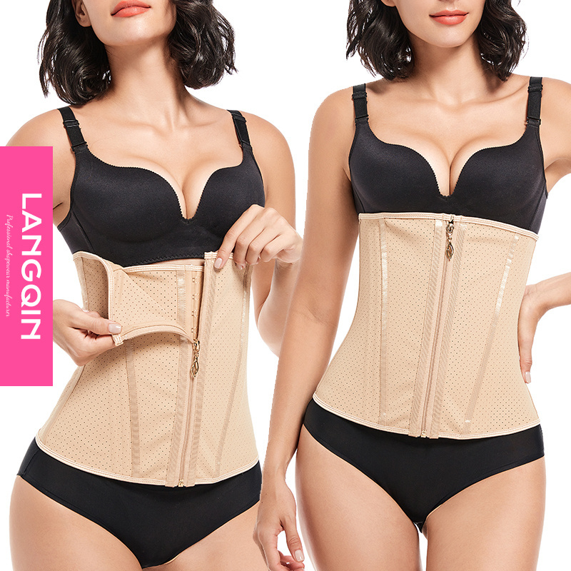 Langqin Hot Selling Tummy Control Breathable High Compression 15 Steel Bone Women Trendy Fajas Waist Trainer Corset