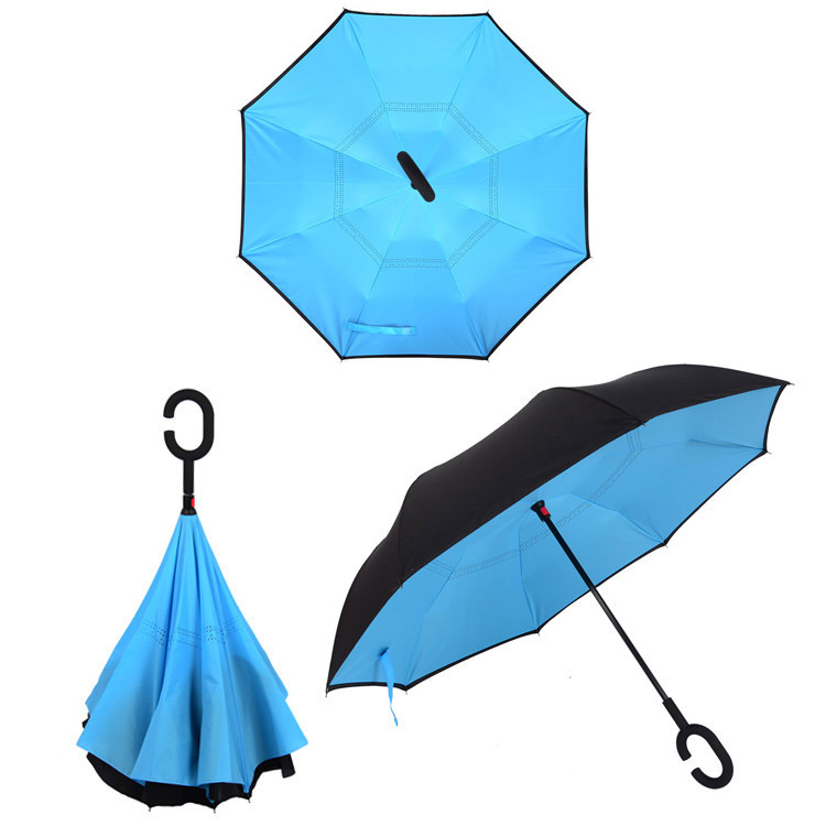 Inside out Umbrella Large Double Layer Inverted Big C-Shaped Handle Reverse Long Leopard Umbrellas