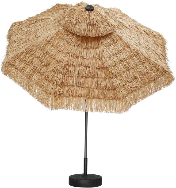 10ft Thatched Patio Tiki Umbrella with Tilt 40 built-in LED lights 2 Tier Hawaiian Style Beach Patio Umbrella