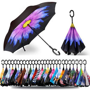 Anti-UV Waterproof Windproof Straight Umbrella for Car Rain Outdoor Use Hand Free Reversible Umbrella Reverse Umbrella