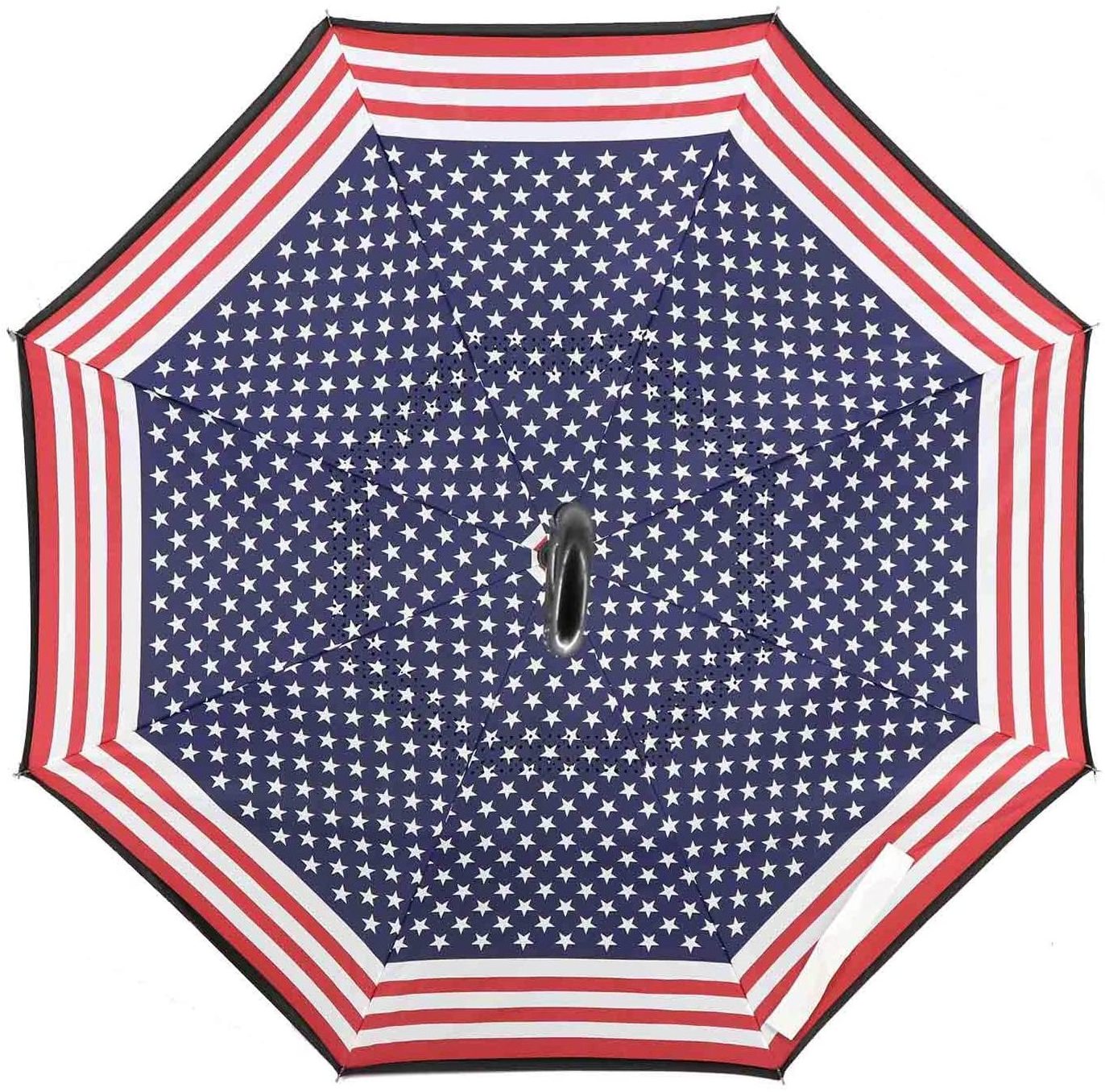 Reverse Umbrella Large Inverted Umbrellas for Rain with C-Shaped Non-Rust Handle for Men & Women American Flag umbrella