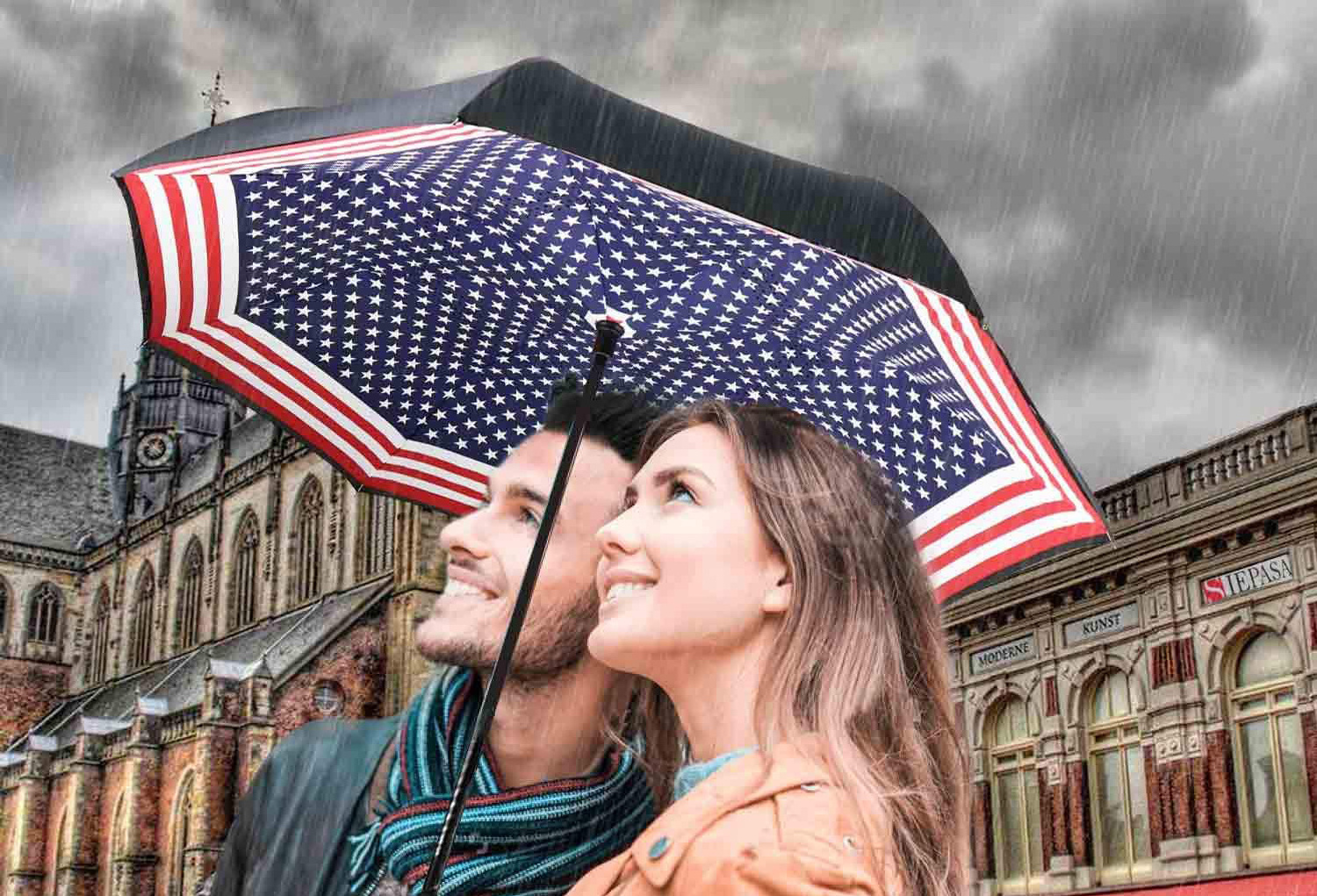 Reverse Umbrella Large Inverted Umbrellas for Rain with C-Shaped Non-Rust Handle for Men & Women American Flag umbrella