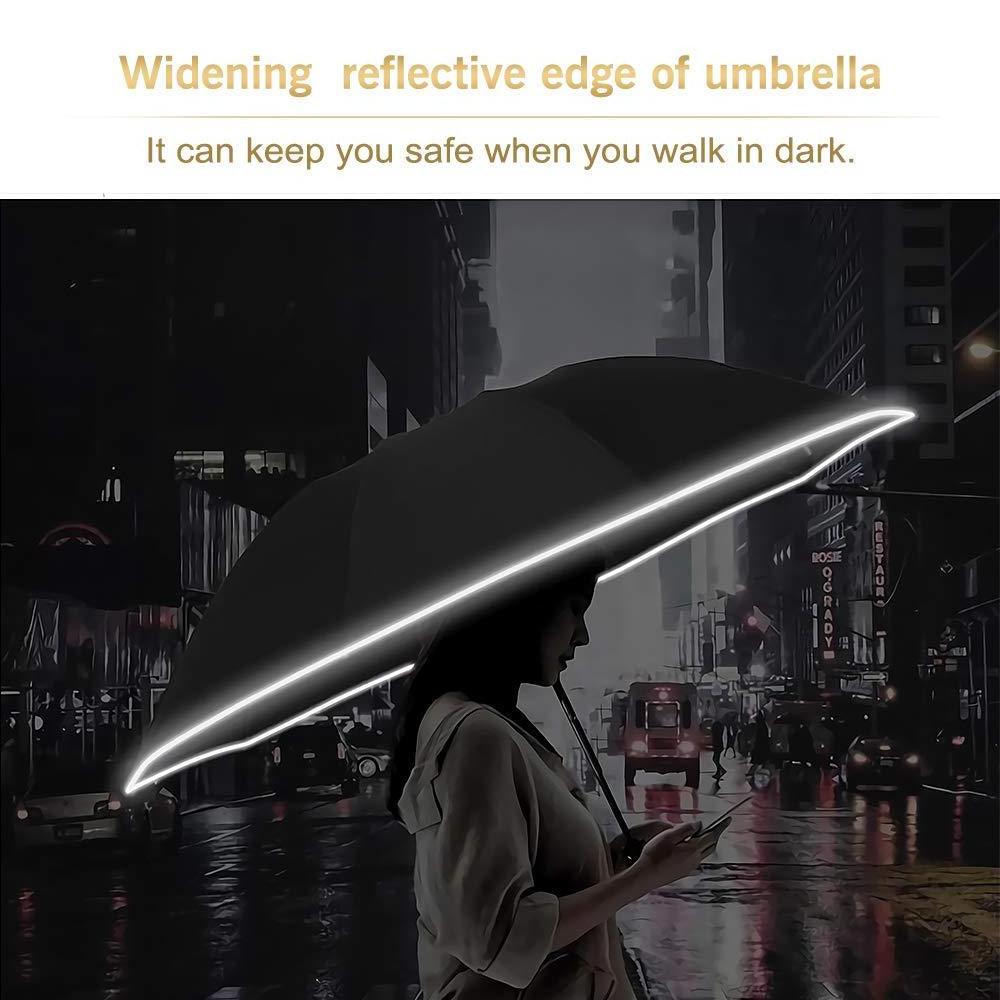 Portable 12 Rib 23inch Reverse Automatic 3 Folding Umbrella With Reflective Strip Anti- Wind Storm Umbrella With Waterproof