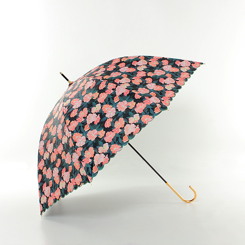 Hot Selling Light Weight Stick Sun and Rain Umbrella for Korean Market UPF 50 Embroidery Umbrella