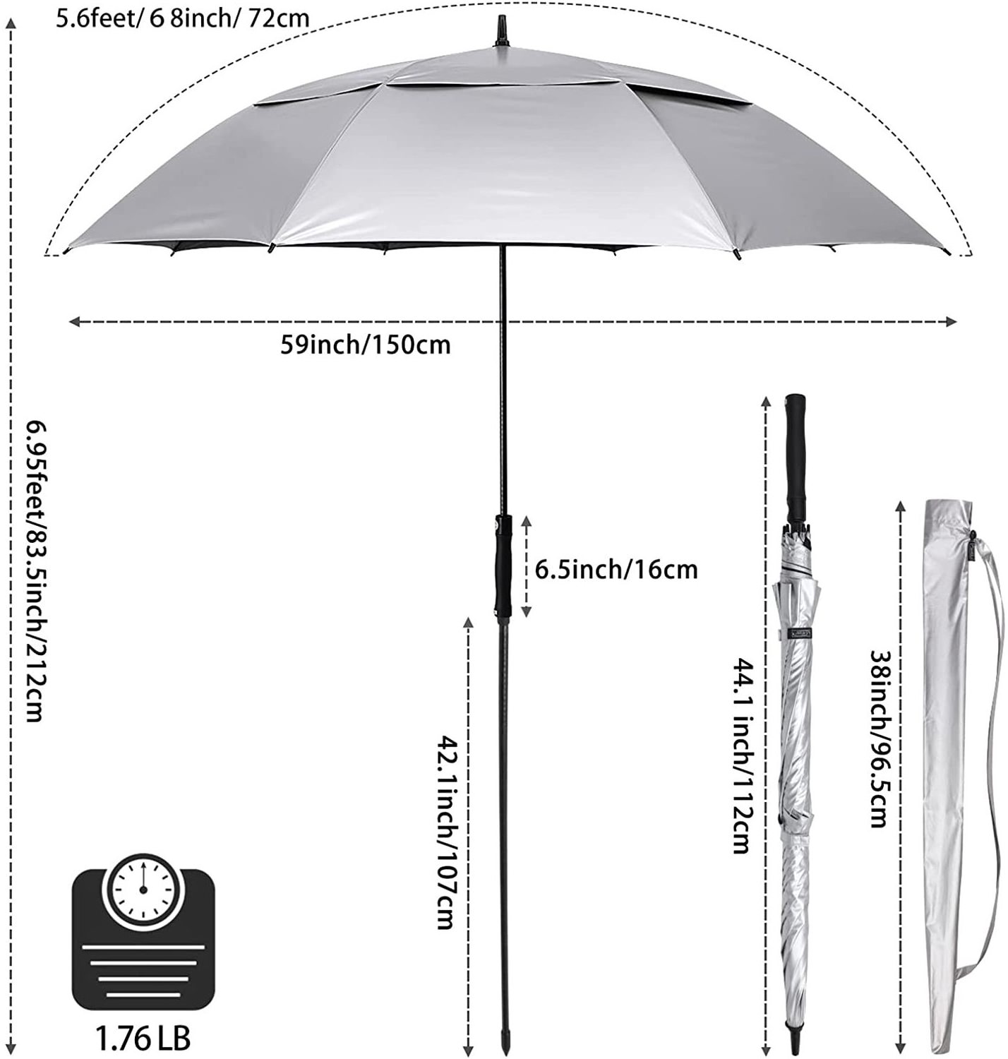 Vented UV Golf/Beach Umbrella 68 inch Arc Auto Open Oversize Extra Large Windproof Sun Shade Rain Umbrellas