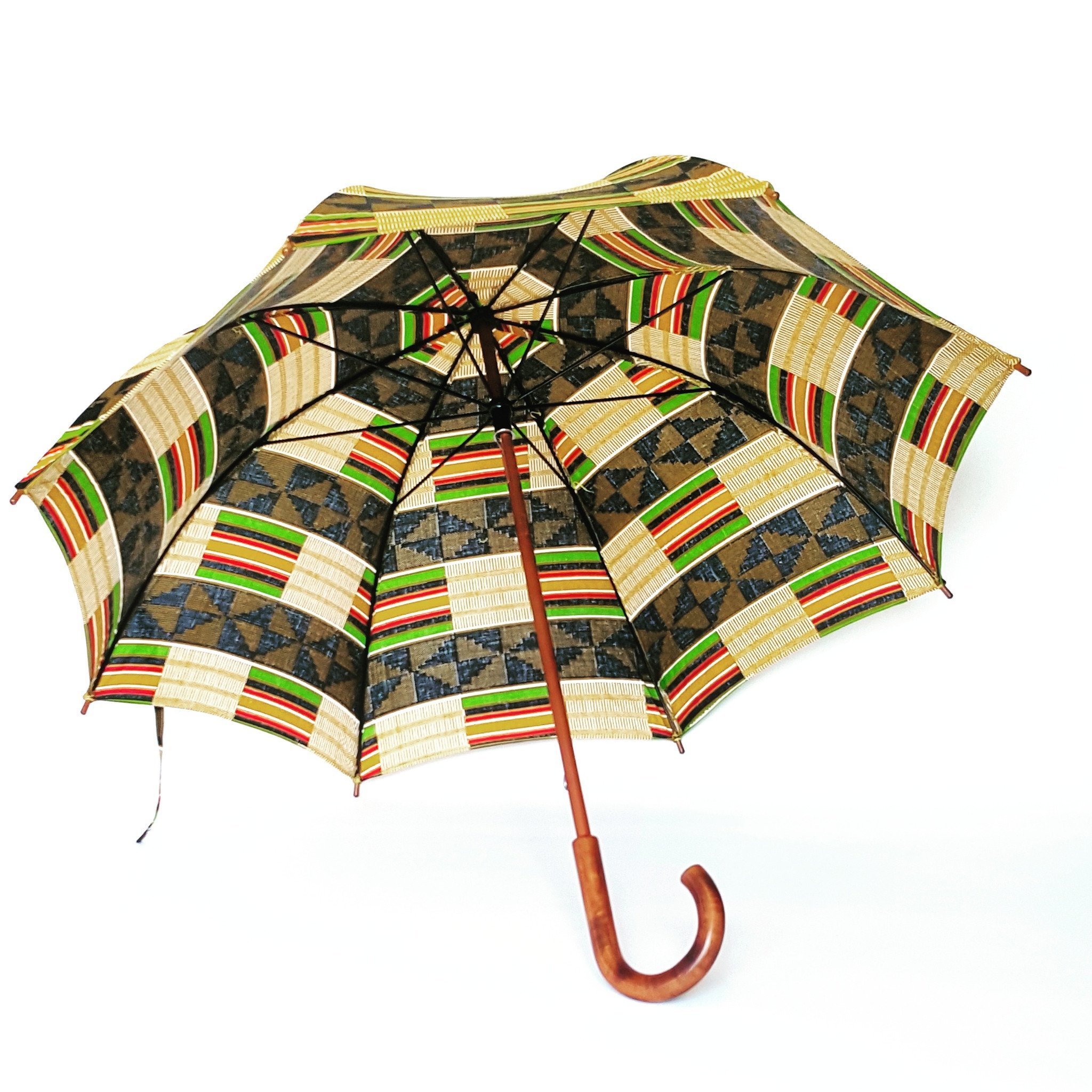 African Design Umbrella Windproof UV Ankara Print Umbrellas with Wood Handle