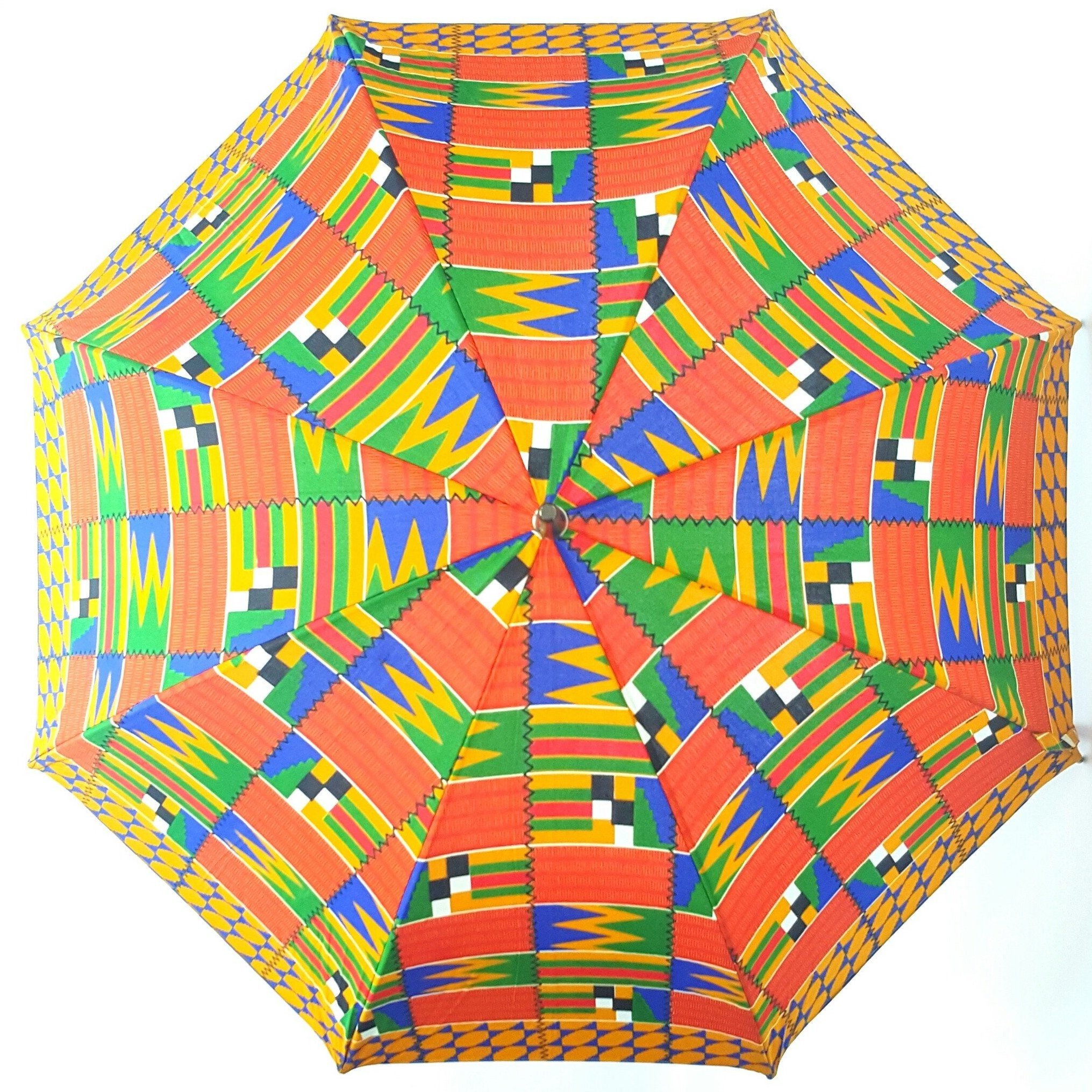 African Design Umbrella Windproof UV Ankara Print Umbrellas with Wood Handle