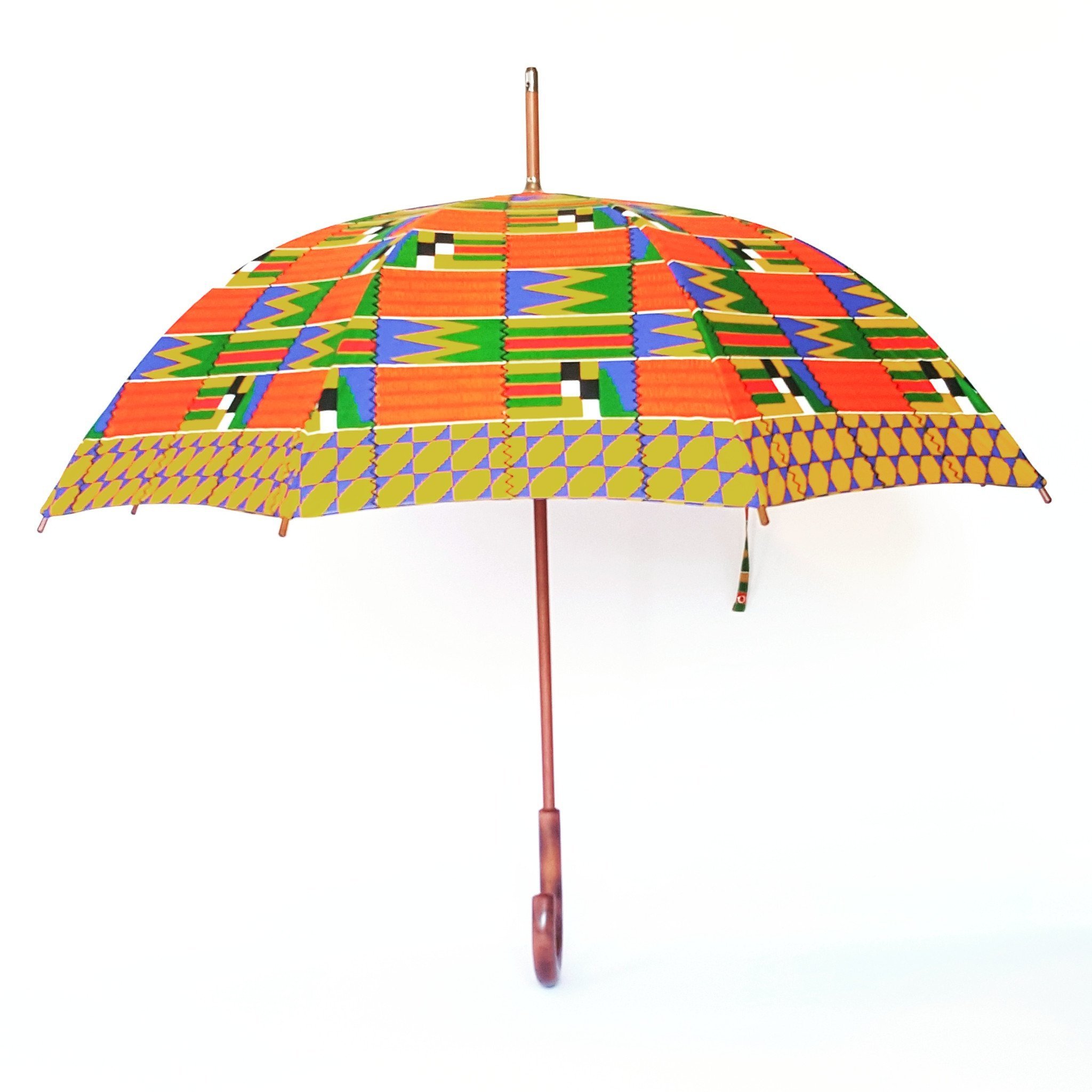 African Design Umbrella Windproof UV Ankara Print Umbrellas with Wood Handle