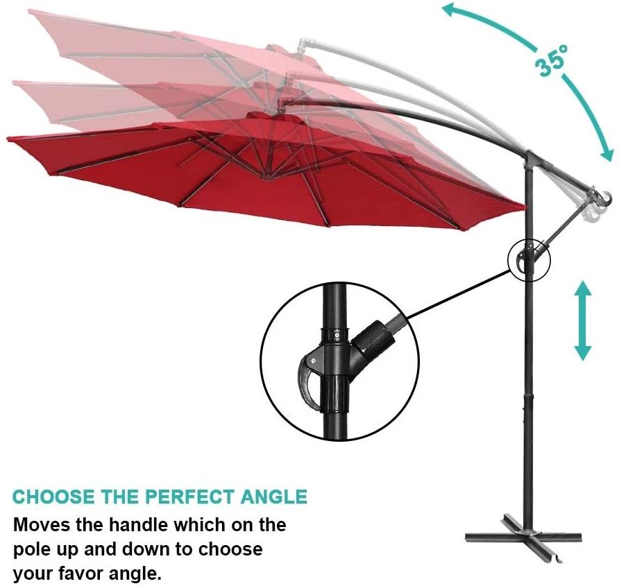 Banana Windproof and Waterproof Garden Cantilever Hanging Patio Umbrella with Cross Bases for Outdoor Garden Parasol