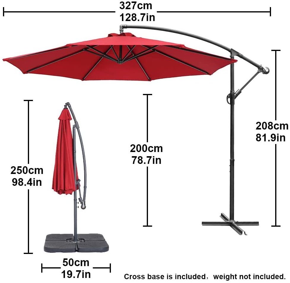 Banana Windproof and Waterproof Garden Cantilever Hanging Patio Umbrella with Cross Bases for Outdoor Garden Parasol