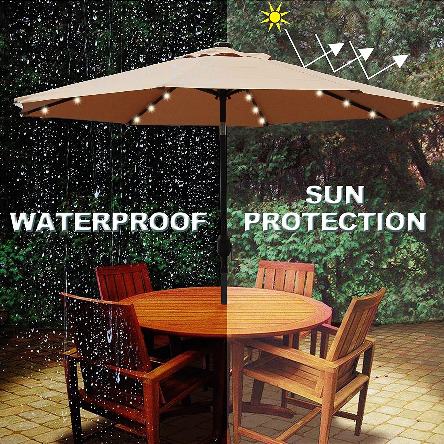 9ft Steel Patio Umbrella with Crank and Tilt Solar LED Light Outdoor Umbrella Shade Decorative