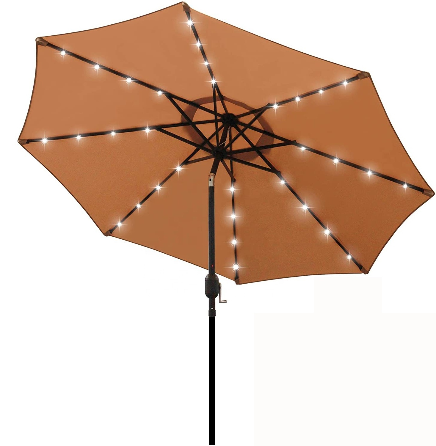 9ft Steel Patio Umbrella with Crank and Tilt Solar LED Light Outdoor Umbrella Shade Decorative