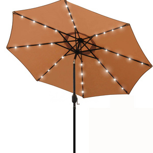 9ft Steel Patio Umbrella with Crank and Tilt Solar LED Light Outdoor Umbrella Shade Decorative