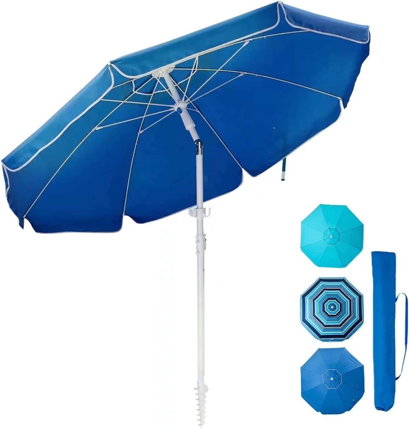 Beach Umbrella 6.5ft Portable Outdoor Umbrellas with Carry Bag Sand Anchor Push Button Tilt Pole UPF50+ UV Protection Umbrella