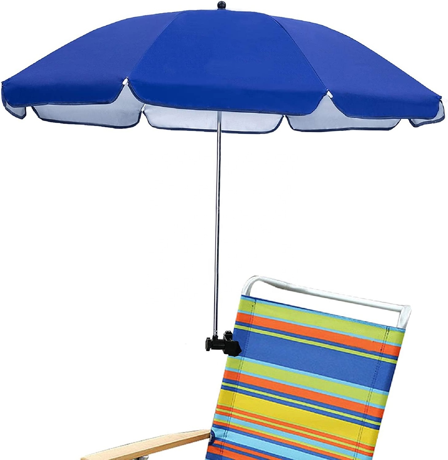 Chair Umbrellas with Universal Adjustable Clamp Clip on Parasol Sun Shade for Patio Beach Wheelchairs Golf Carts