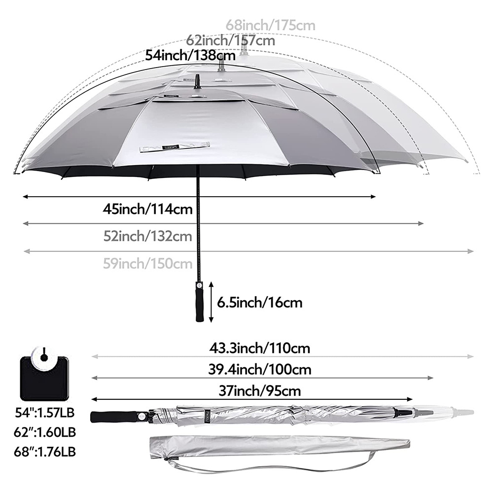 G4Free 54/62/68 Inch Extra Large Golf Umbrella UV Protection Automatic Open Double Canopy Vented Sun Rain Umbrella