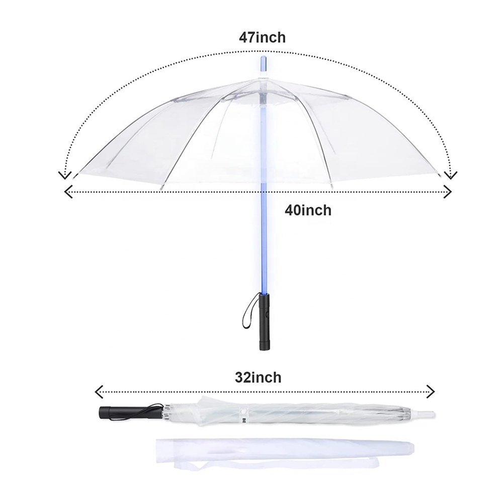 Clear Material Transparent LED Umbrella Light up Umbrella with 7 Color Changing Customized Logo LED Umbrella