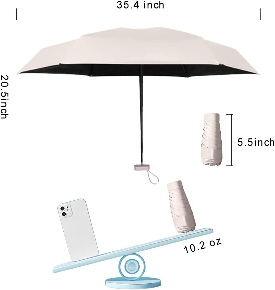 Mini Travel Sun Umbrella for Walking With Case Small Compact UV Umbrella for Sun and Rain