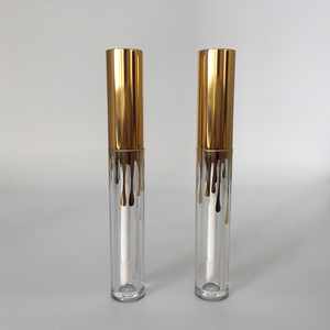 4ml plastic round clear lip gloss tube with gold metal cap, empty refillable lip gloss lip balm tube bottle container