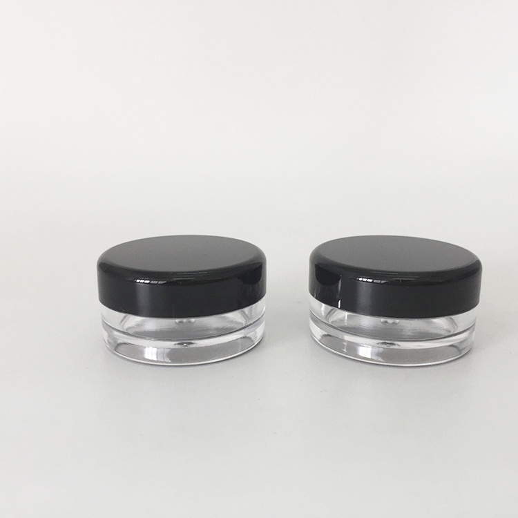 BPA free clear plastic 3 grams / 0.1 oz cosmetic sample pot jar with black lid, 3g cosmetic cream lotion sample jar