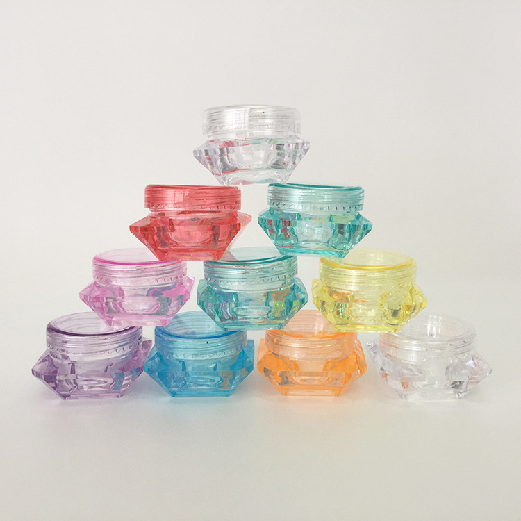 Plastic 5g 5 gram cosmetic jars diamond shaped travel small cosmetic sample dispenser jars, lip scrub container