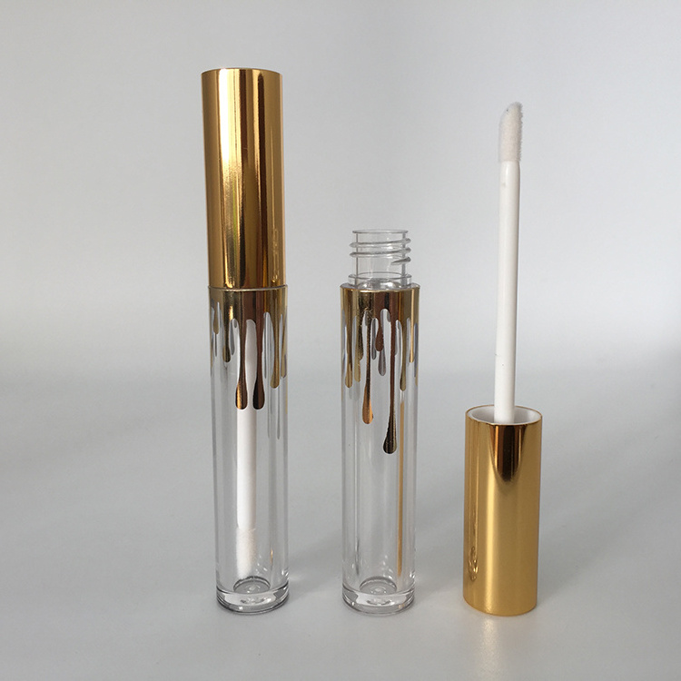 4ml plastic round clear lip gloss tube with gold metal cap, empty refillable lip gloss lip balm tube bottle container