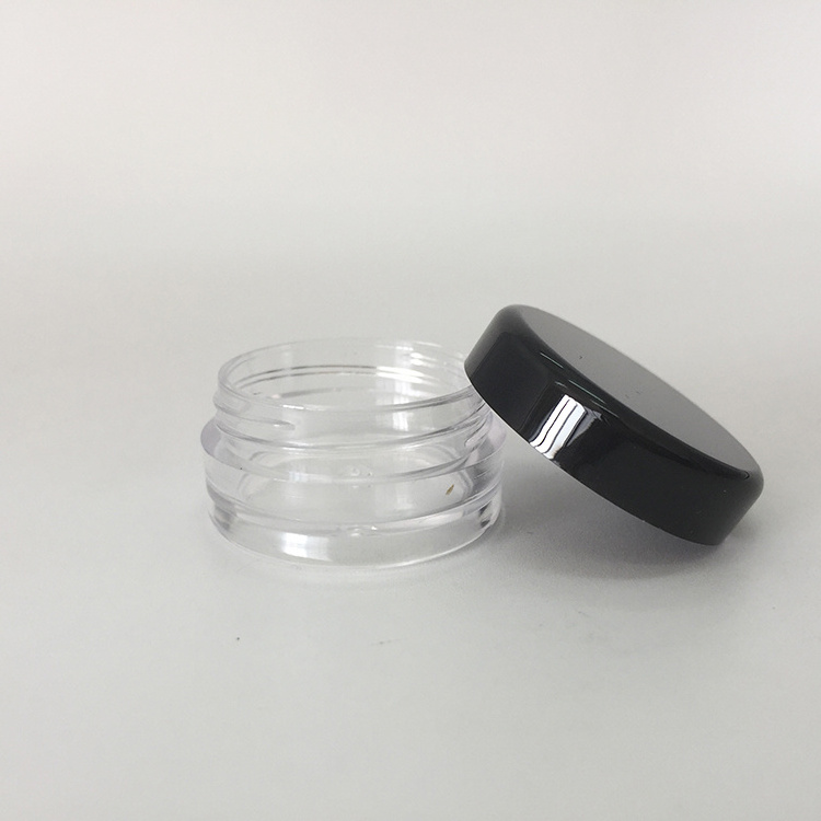 BPA free clear plastic 3 grams / 0.1 oz cosmetic sample pot jar with black lid, 3g cosmetic cream lotion sample jar