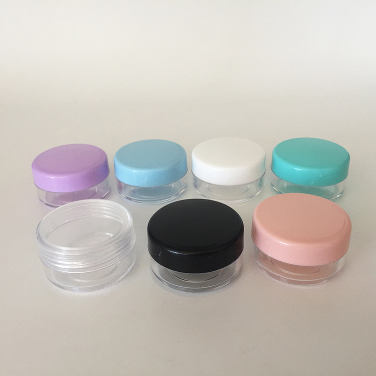 Hot sell 10g 10ml plastic clear pot jar container with black white clear pink purple green blue screw cap lid for cosmetics