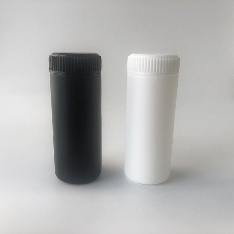 Empty 60ml HDPE plastic baby talcum powder bottle with sifter screw cap lid, 2oz black white talcum powder packaging container