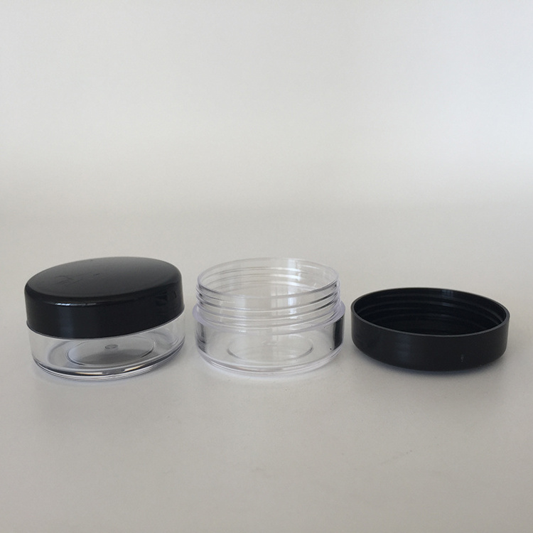 Hot sell 10g 10ml plastic clear pot jar container with black white clear pink purple green blue screw cap lid for cosmetics