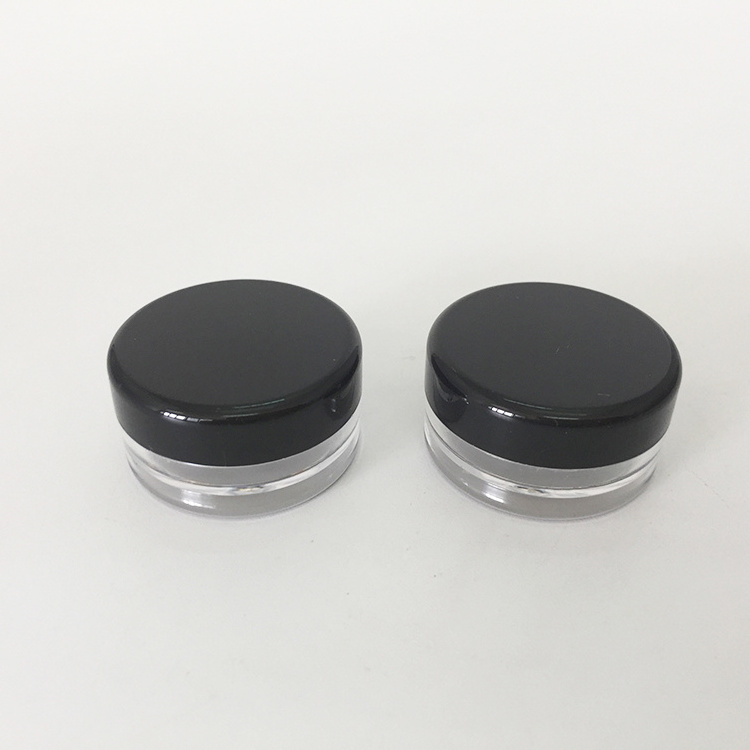 BPA free clear plastic 3 grams / 0.1 oz cosmetic sample pot jar with black lid, 3g cosmetic cream lotion sample jar