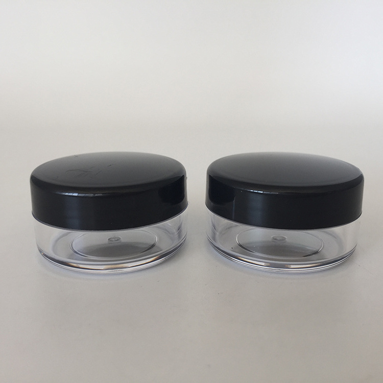 Hot sell 10g 10ml plastic clear pot jar container with black white clear pink purple green blue screw cap lid for cosmetics