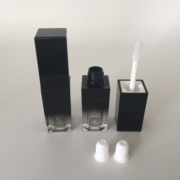 High Quality Plastic Material Square Black Gradient Colour Lip Gloss Tube Container Case Bottle for Packaging Lip Gloss Glitter