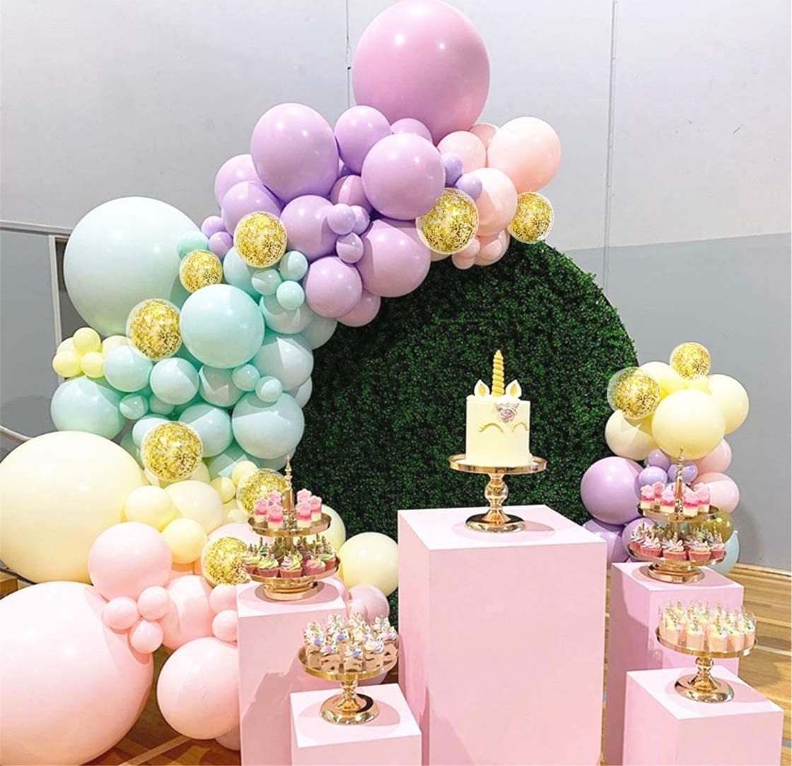 Pastel balloon garland arch set macaron color pastel party balloon set and golden confetti balloons suitable for wedding birthd