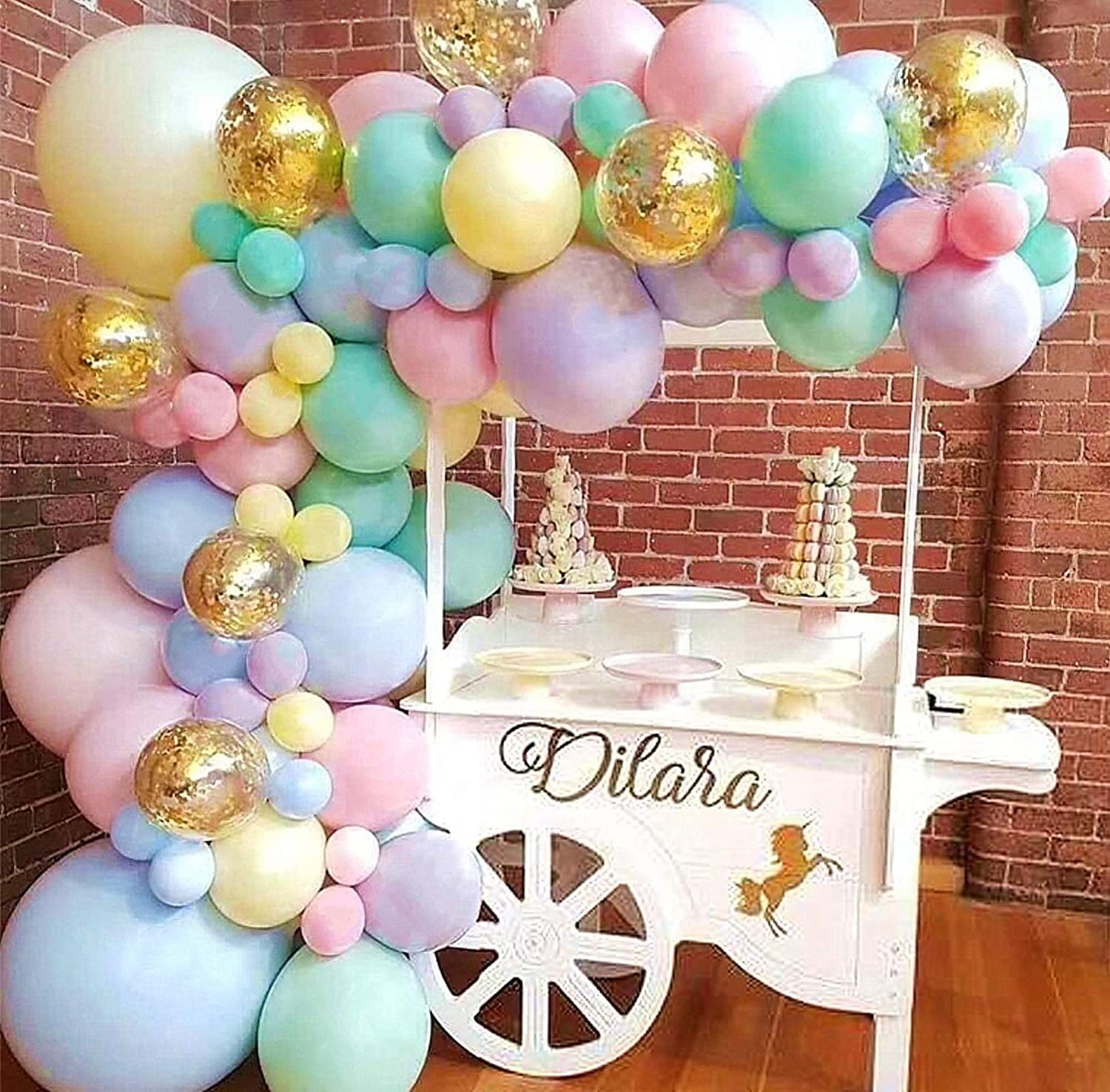 Pastel balloon garland arch set macaron color pastel party balloon set and golden confetti balloons suitable for wedding birthd