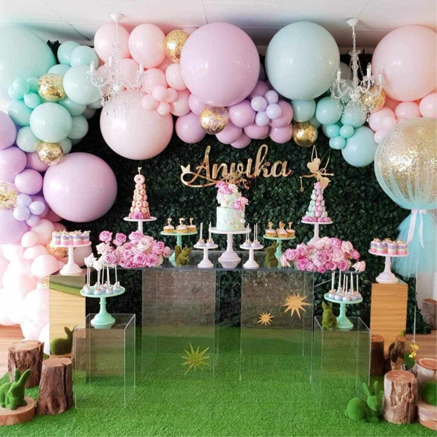 Pastel balloon garland arch set macaron color pastel party balloon set and golden confetti balloons suitable for wedding birthd