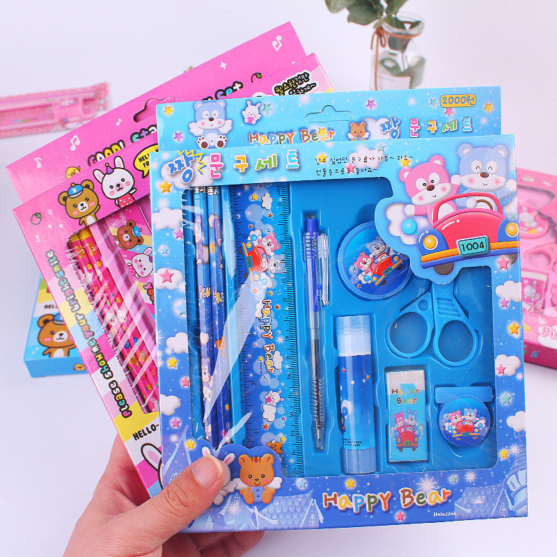 Wholesale Cultural Supplies Pencil Factory Direct Sale Kids Birthday Cute 9 Piece Stationery Set For School Children's Day Gift