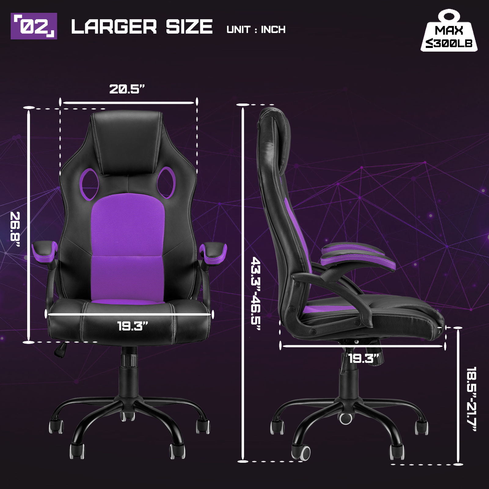 Hot sale Gaming Chair Heavy Duty Ergonomic Computer Office Desk Chair Purple