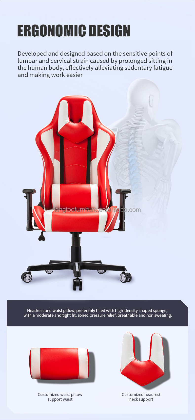 LAGNTOO Customization Soft Replacement Parts Ergonomic Officer PC Game Chair Gaming PU Gaming Chair